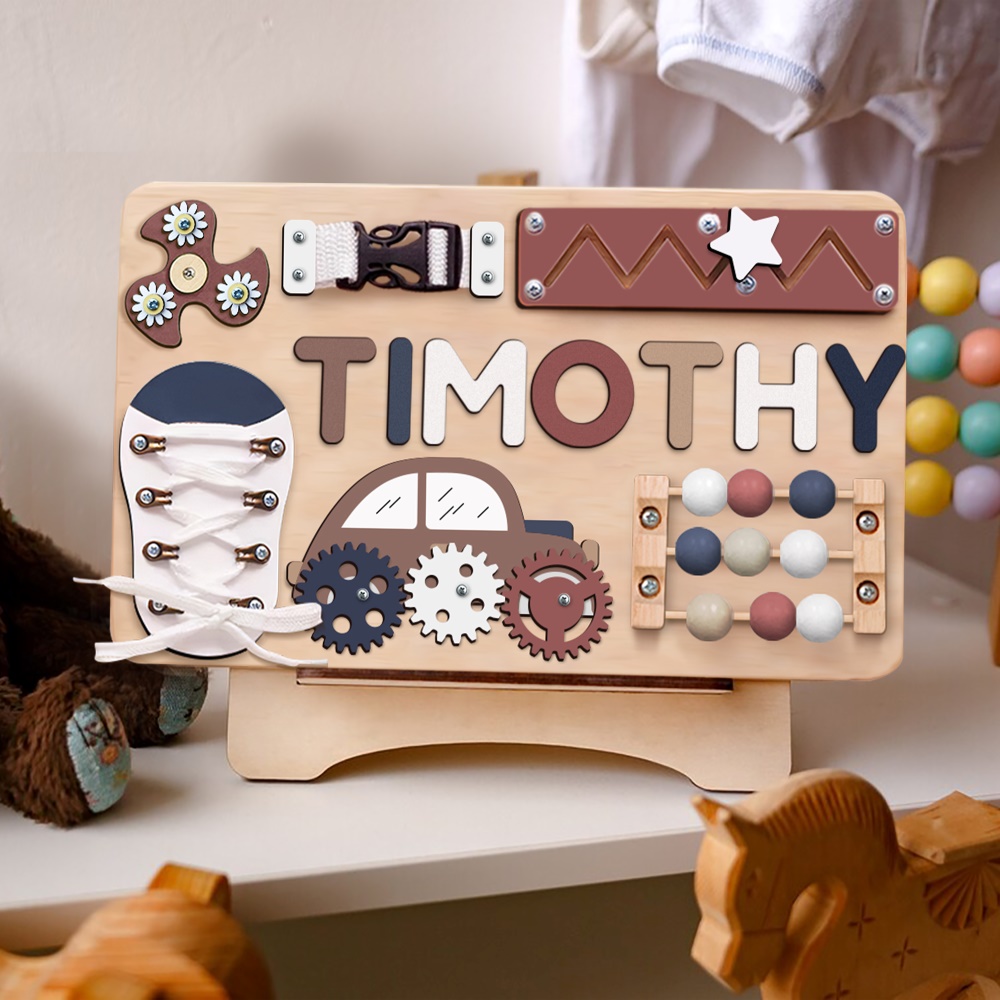 Customized Busy Board With Baby Name, Wooden Montessori Toys, BB29